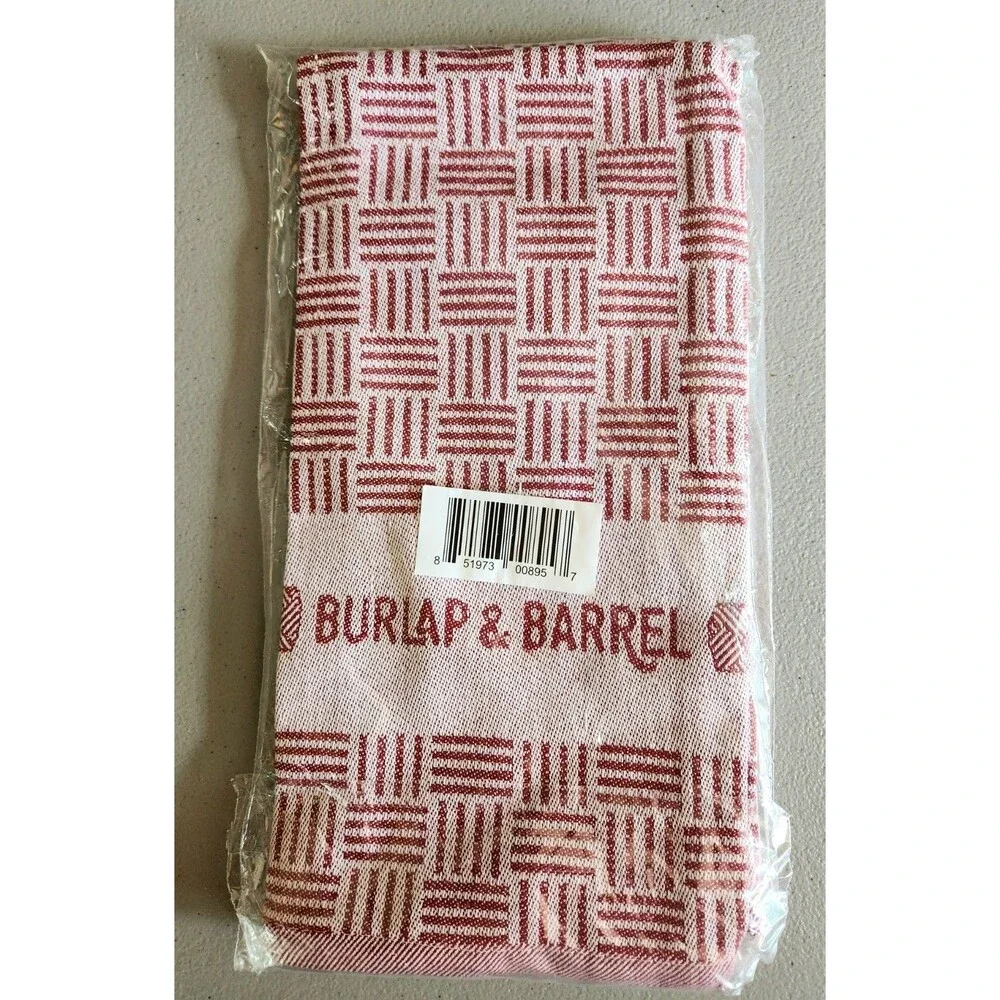 Set Of 2 NWT BURLAP & BARREL Kitchen Towels Red White 100% Cotton 24